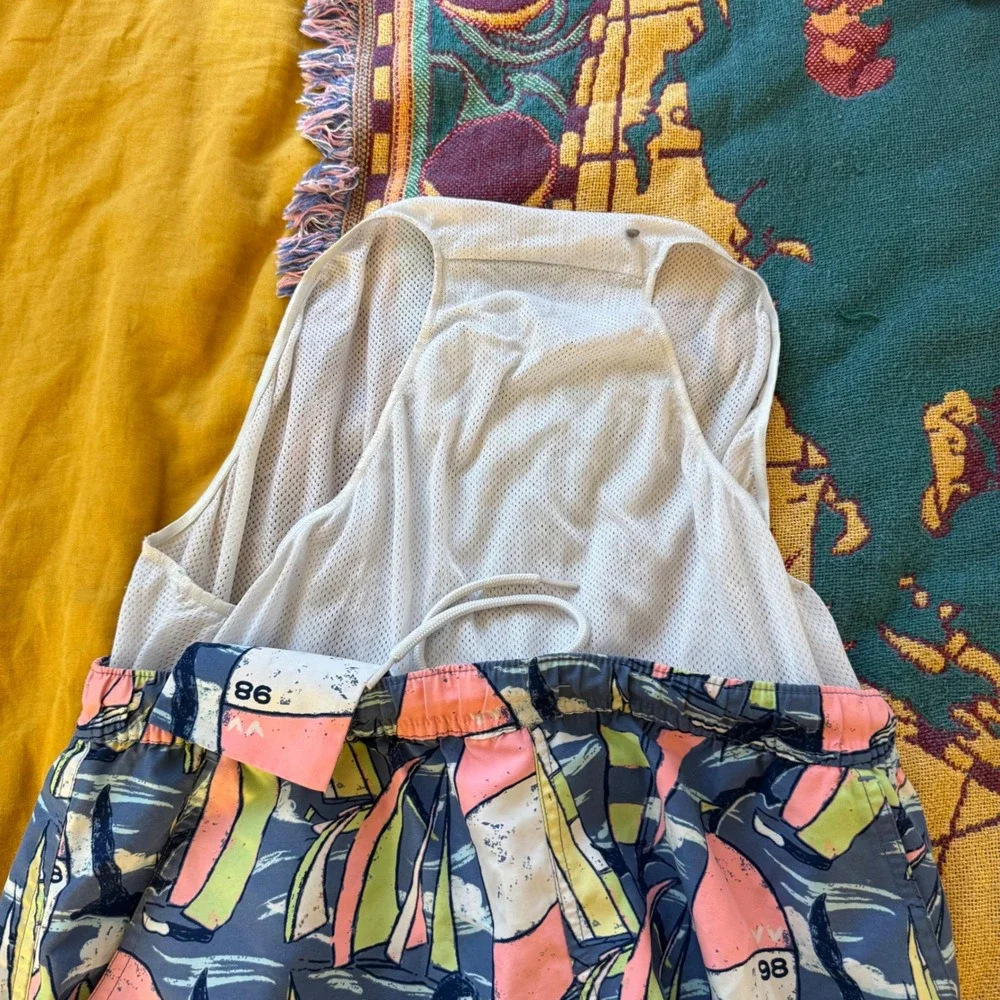 Vineyard Vines Mens Small Blue Sailboat Print‎ Chappy Swim Trunks Mesh Liner
